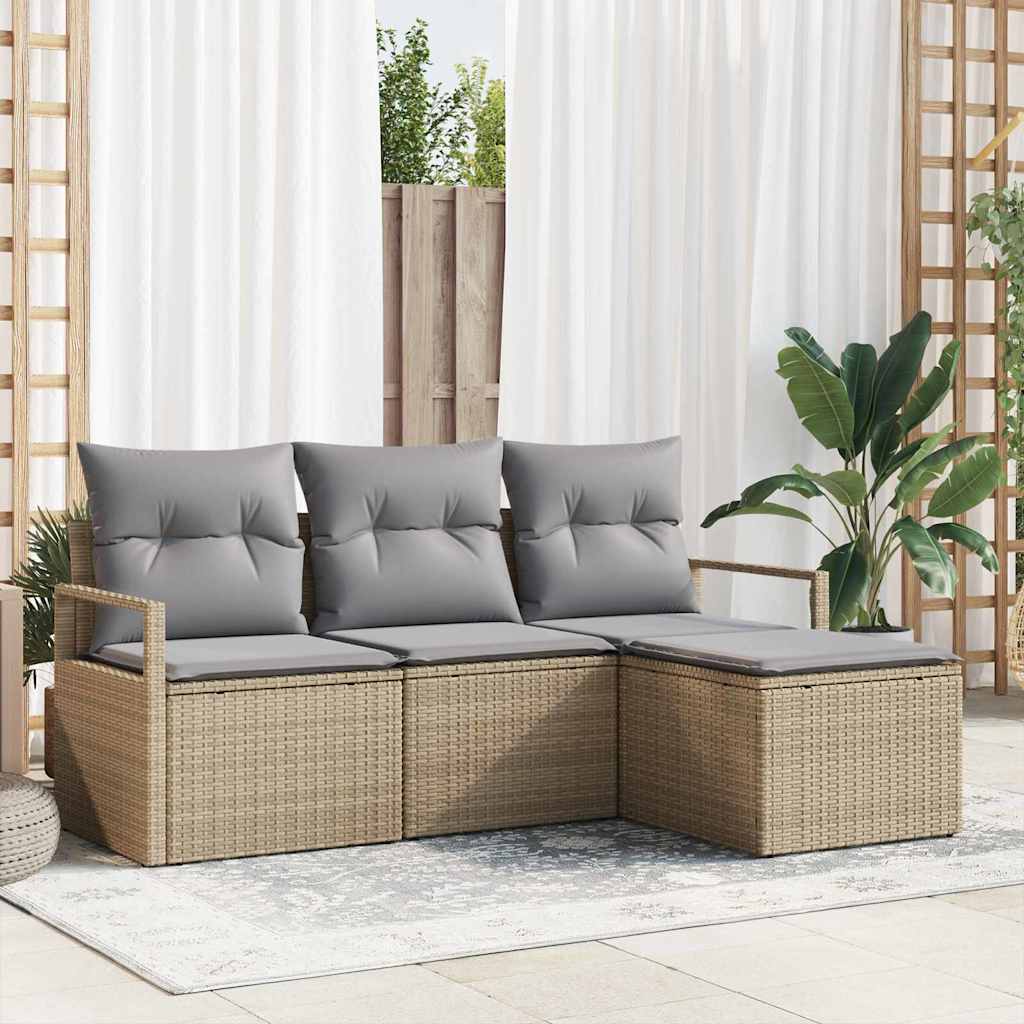 Garten-Sofa-Set mit Kissen 4 pcs Beige und Hellgrau